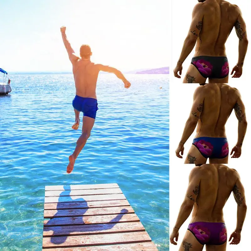 Плавательные мужские трусы с цветочным принтом дышащая эластичная хлопковая пляжная одежда купальный