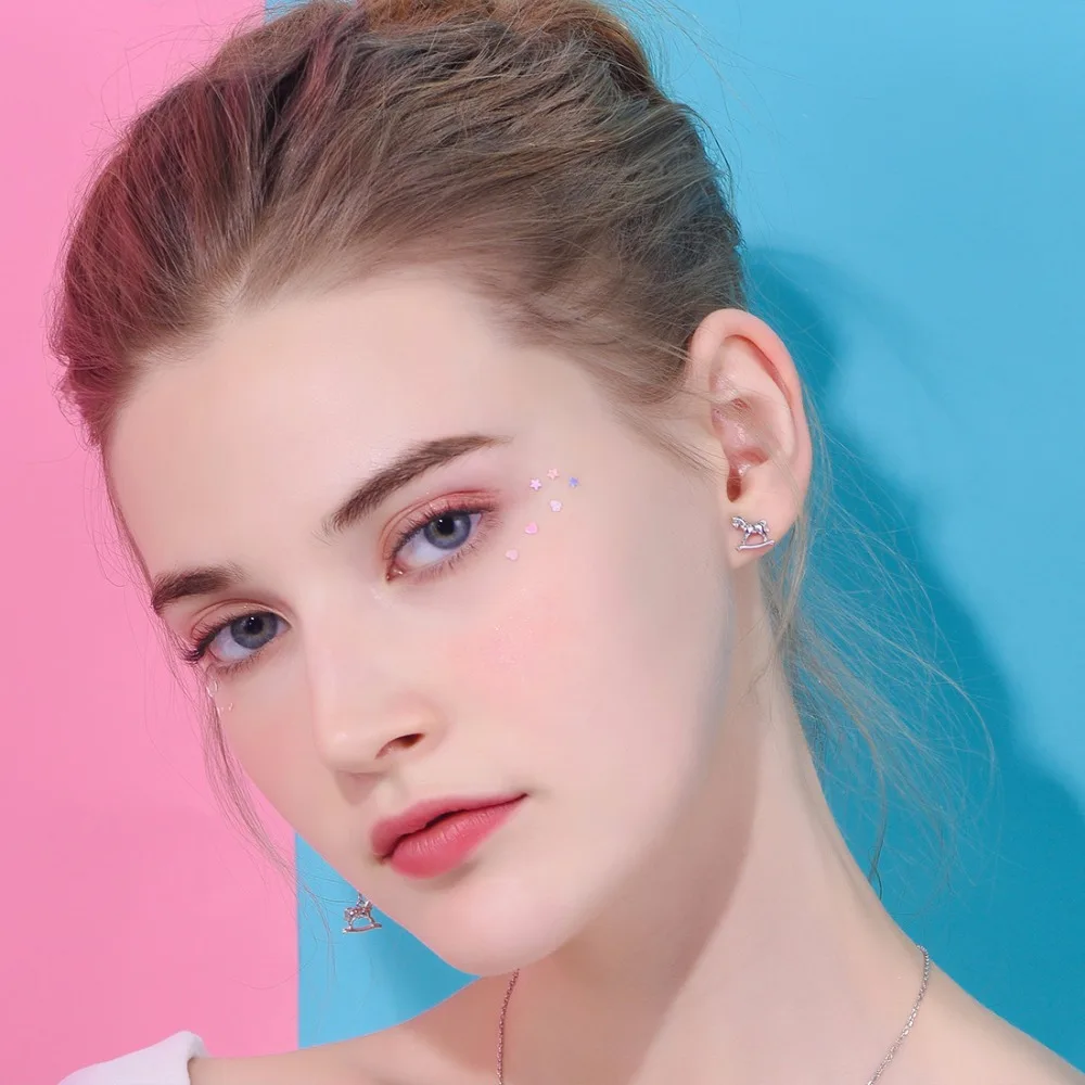 SILVERCUTE романтическая карусельная лошадка асимметричные серьги-гвоздики для