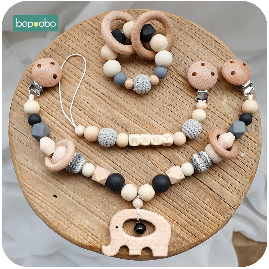 Baby Toy Wooden Pram Clip Baby Mobile Pram Personalize Silicone Bead Pacifier Chain Chewable Silicone Rattle Baby Wooden Teether