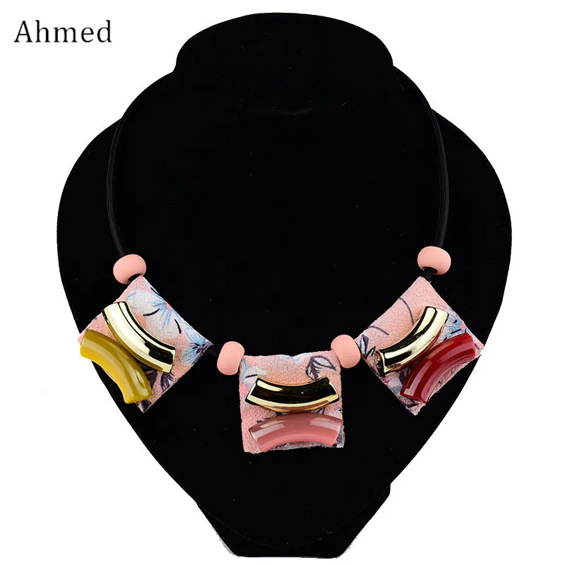 Мода от Ahmed эффектное набивное ожерелье из ткани для женщин кожаное ожерелье с бусинами и подвеской новые ювелирные изделия ожерелье Bijoux