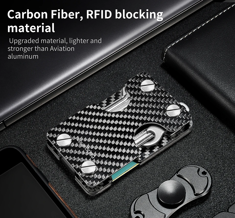 NewBring карбоновый держатель для карт и ключей Органайзер с RFID Анти-Вор многофункциональный бумажник для карт мужской u-диск включает