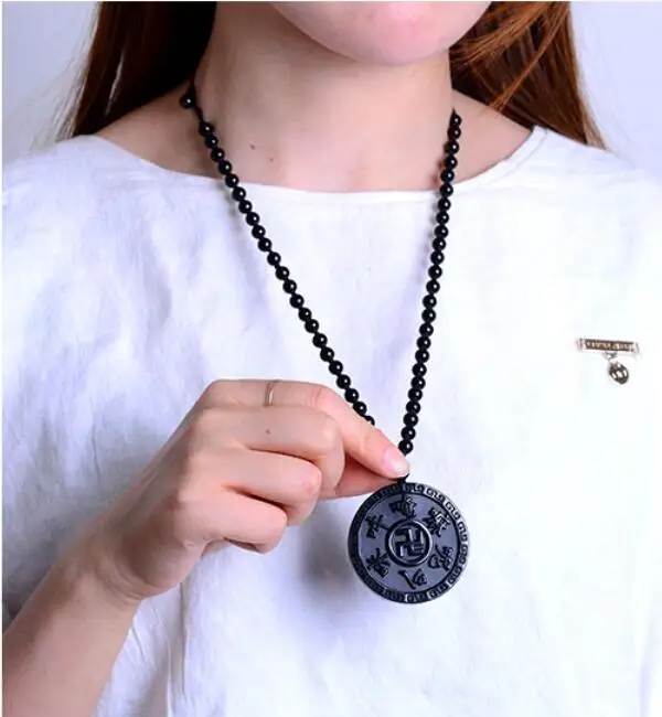 Ван натуральный черный камень шесть слов подвеска мантра Daming Curse Sanskrit мужское и