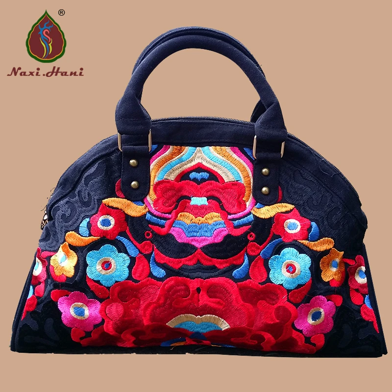 Онлайн винтажные модные женские сумки этнические черные холщовые с вышивкой