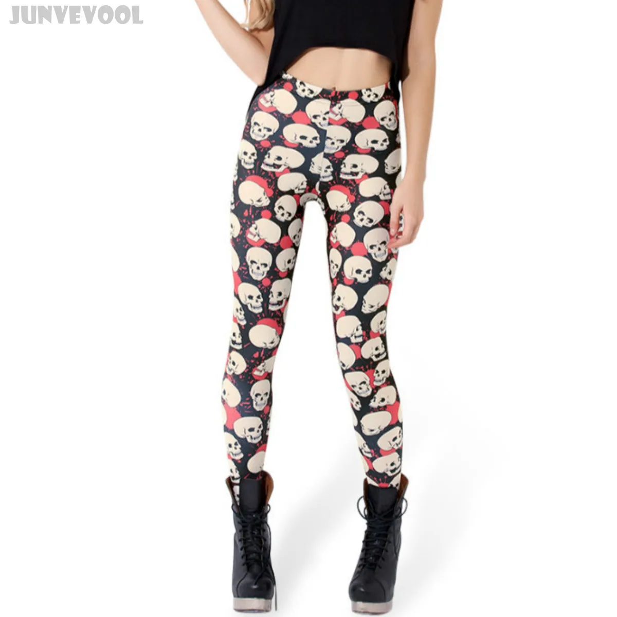 Для женщин S Эластичные штаны кровоточить Череп Скелет панк готический черные