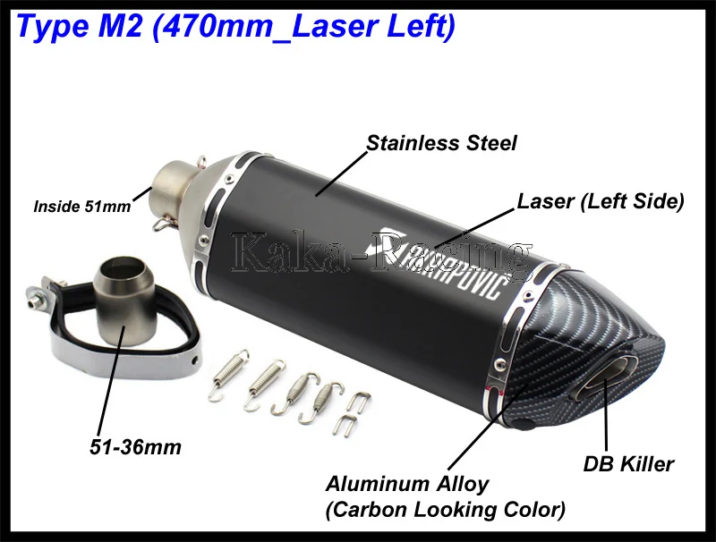 Полностью черный 570 мм/470 мм длина Akrapovic moto rcycle выхлопная труба мото rbike выхлопной глушитель мото левая сторона и правая сторона