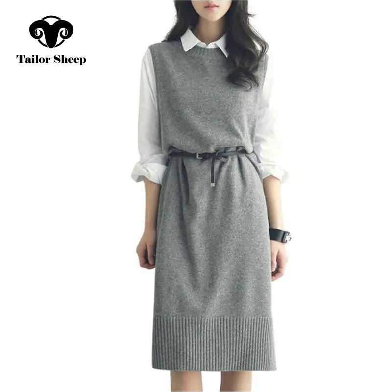 Женский шерстяной жилет длинный пуловер без рукавов с круглым вырезом плотный