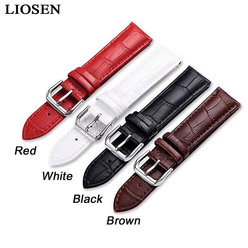 

LIOSEN Genuine Leather Buckle Strap Watch Band Charm Red White Black Brown Men and Women Watch Strap 14 16 18 19 20 21 22 24mm