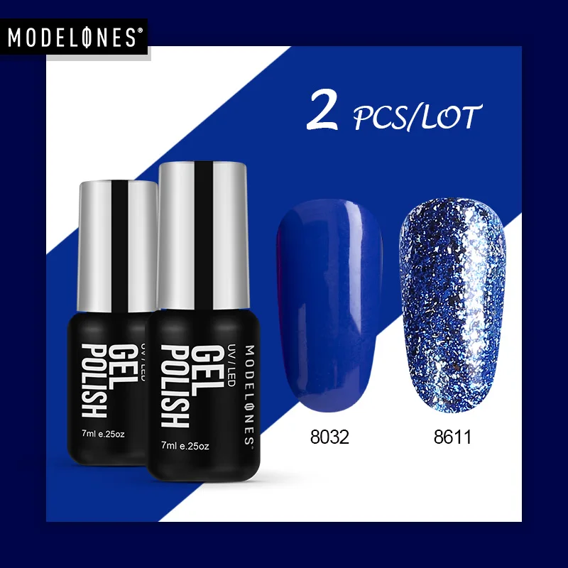 Modelones Платиновые Блестки УФ набор гель-лаков для ногтей цветная серия светодиодный Гель-лак для ногтей Полупостоянный светодиодный лак для ногтей блестки гель - Цвет: 2Pcs Set