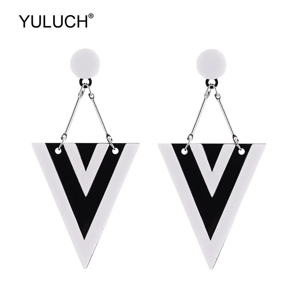 

YULUCH Модные индивидуальные женские красные желтые Треугольные пластиковые массивные Серьги Этнические африканские Бохо помпоны серьги-гво...