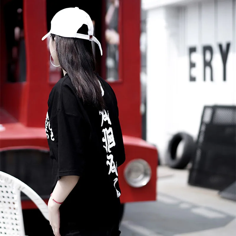 Женская футболка в стиле хип-хоп модная летняя с принтом Кандзи 2017 футболки