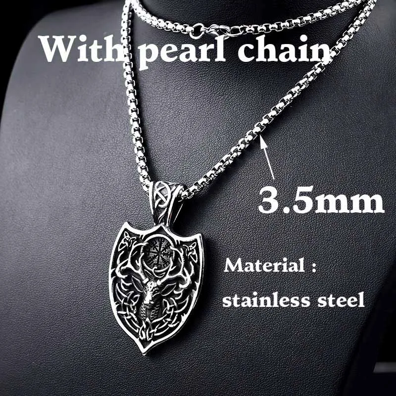 pearl chain style Байер в стиле легендарных викингов Aegishjalmur амулет кулон ожерелье большой двойной олень Секира Викинг нордический талисман Подвеска Ожерелье - Окраска металла: pearl chain style