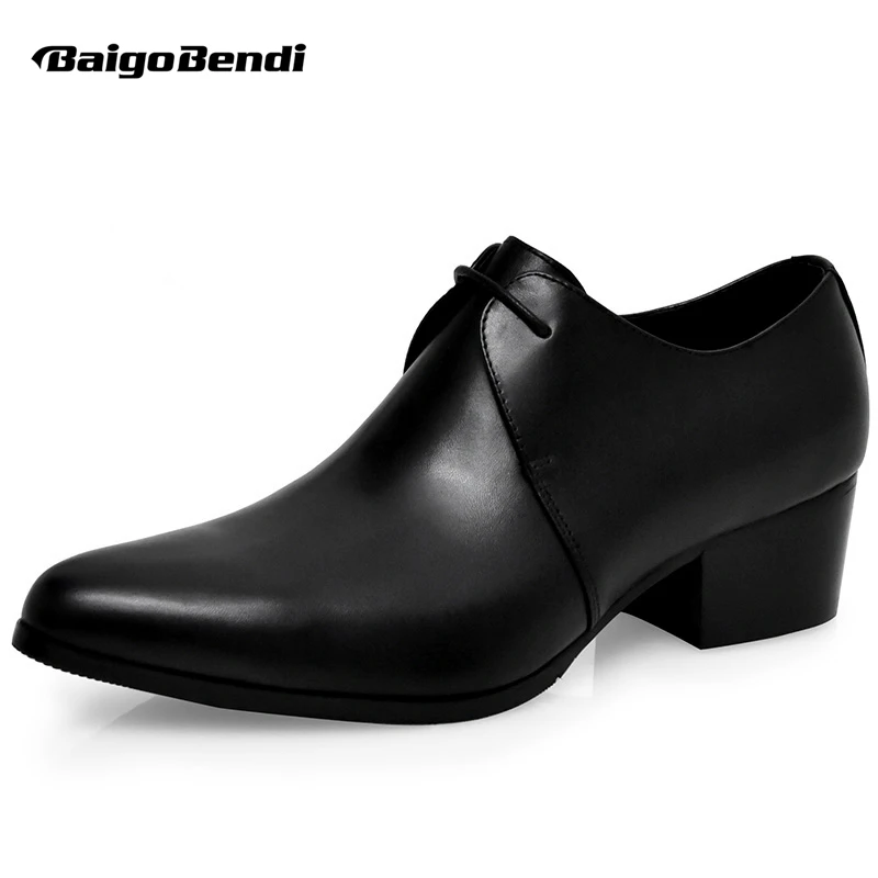 Мужские высокие туфли из натуральной кожи на высоком каблуке мужские