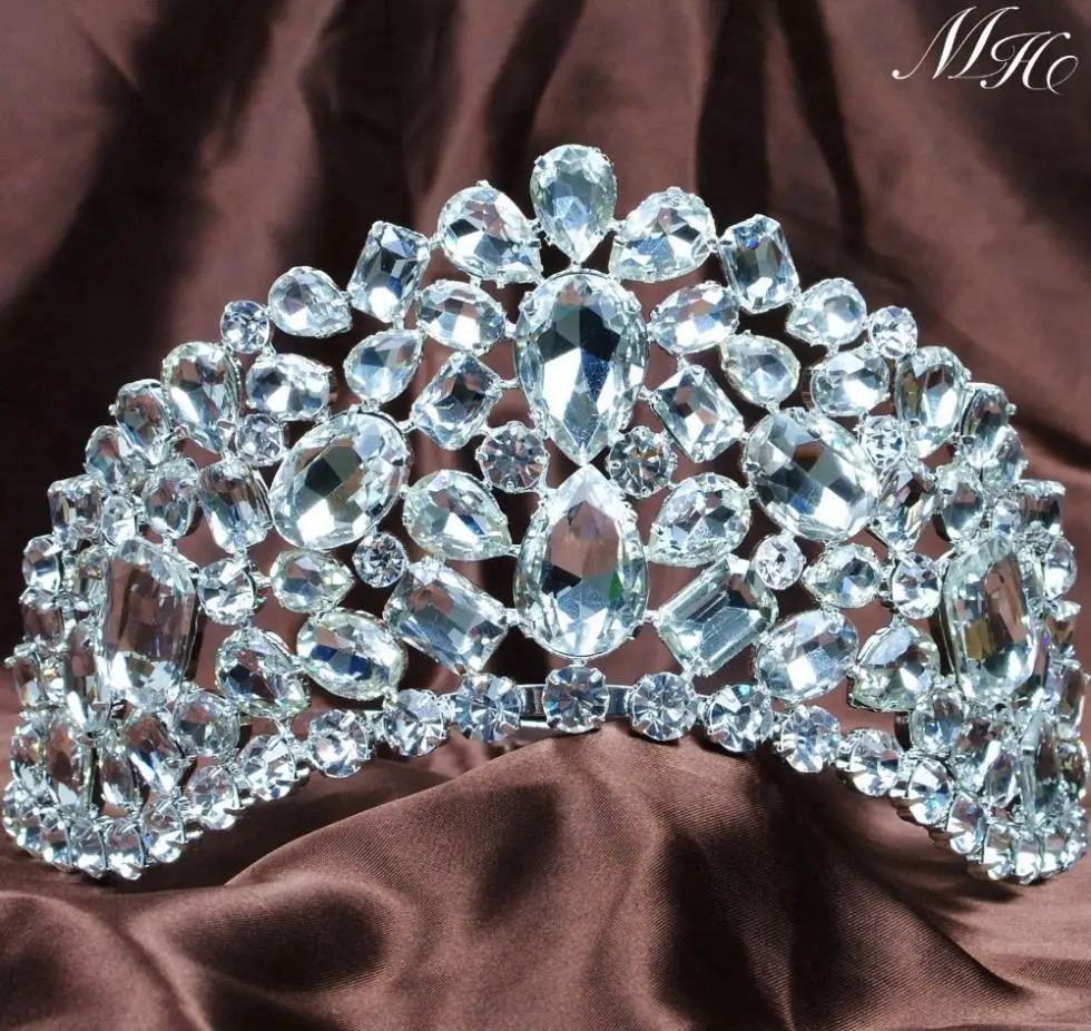 

Stunning Tiaras Diadem 3.5" Clear Crystal Rhinestones Crowns Wedding Bridal Beauty Pageant Party Headband Hair Accessories