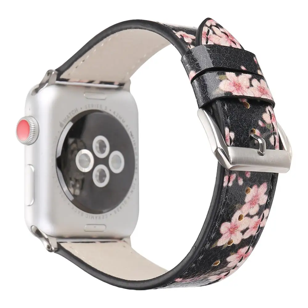 DAHASE сливы кожаный ремешок для наручных часов Apple Watch, 38, 42 мм, версия Цветочный принт браслет для наручных часов iWatch серии 1 2 3 Аксессуары