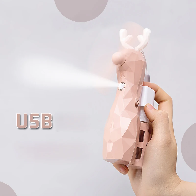 Мини-вентилятор-распылитель Saim с мультяшным оленем USB-перезаряжаемый