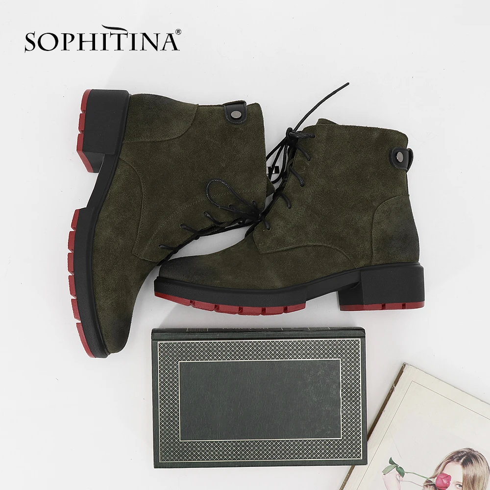 Ботинки SOPHITINA замшевые однотонные удобные короткие тёплые из воловьей кожи на