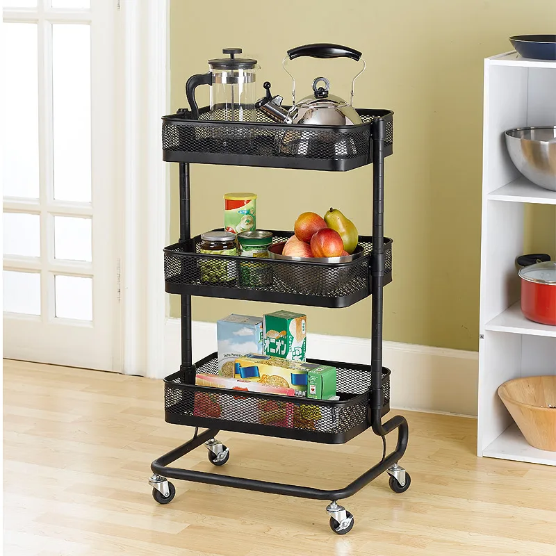 

Metal Kitchen Carts Wheeled Storage Rack Shelf Vegetable Floor Bathroom Shelf Storage