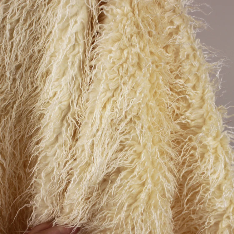 Бежевый монгольской вьющиеся овец Искусственный мех Ткань новорожденных