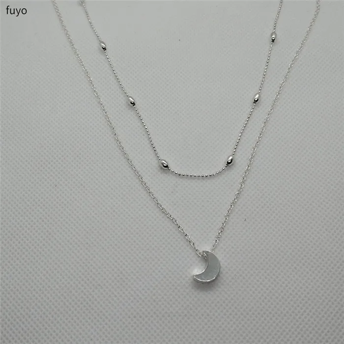 Silver Moon Ожерелье-чокер с Лунной звездой и сердечком для женщин, двухслойная Золотая Серебряная цепочка, ожерелье с подвеской на шею, чокер, ожерелье, ювелирное изделие, подарок - Окраска металла: Silver Moon