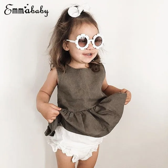 Emmaaby/Одежда для новорожденных девочек; однотонные топы без рукавов с оборками; короткие штаны; комплект из 2 предметов; летняя одежда