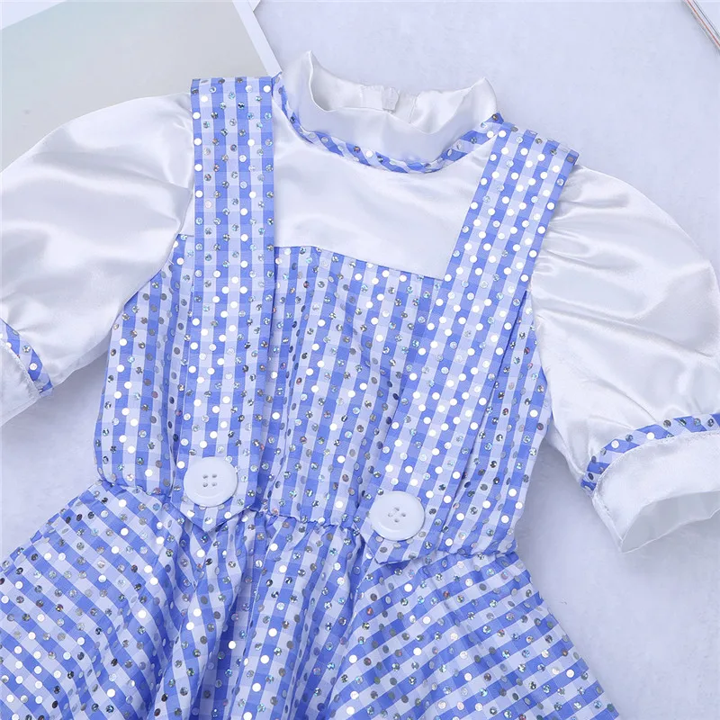 2017 Cute Blue Kids Girl Short Sleeves Polka Dots Plaid Newborn Baby Toddler Girls Halloween Costume Cosplay Party Dress 12 M-8Y | Мать и