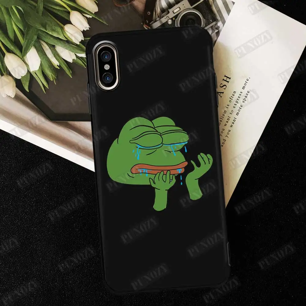 Забавный чехол для телефона с изображением лица лягушки Пепе и плача счастливой пары для iPhone 11 pro MAX XR XS MAX X 5S 6S 7 8 Plus черный силиконовый чехол из ТПУ - Цвет: TPU A395