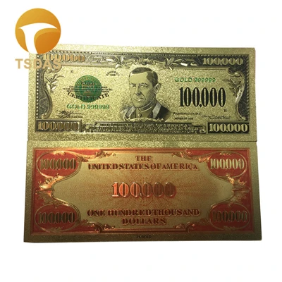 USD 100.000 10 шт./лот Золотая банкнота США 1 миллион долларов банкноты в 24K позолоченные цветные для коллекционного подарка - Цвет: USD 100.000