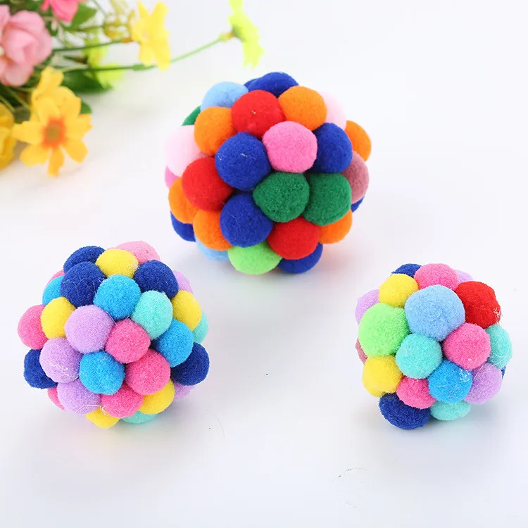 

7cm Pet Cat Toy Colorful Handmade Bells Bouncy Ball Built-In Catnip Interactive Toy entertainment soft pets toy