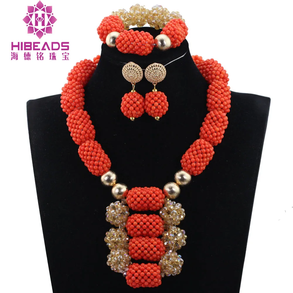 Модные нигерийские коралловые бусы ювелирный набор массивный нагрудник