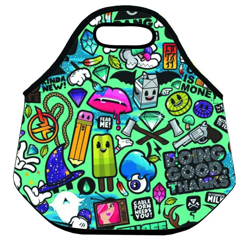 Забавный зеленый Термальность изолированные обед сумка для детей неопрен