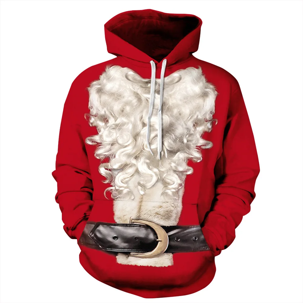 

Red Christmas White Beard Digital Printing Fashion Men And Women Loose Large Size Large Corset Belt Hoodies Couple Hoodies