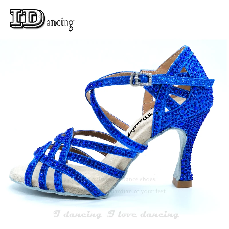 Женские туфли для латиноамериканских танцев Обувь бальных синие на высоком
