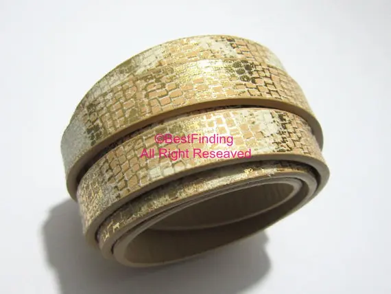 

10x2mm Gold glitter snake leather cord 10mm Flat alligator leather cord