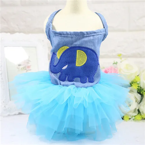 Denim Blue Платье для собак на бретельках; летнее кружевное платье для собак; Одежда для собак; одежда для маленьких собак; платье с бантом для вечеринки, дня рождения, свадьбы; костюм для щенка - Цвет: Denim Blue