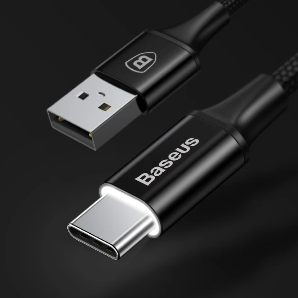 Baseus usb type-C кабель USB C для samsung S9 S10 светодиодный кабель освещения type C для huawei P30 Lite Pro USB-C кабели для мобильных телефонов