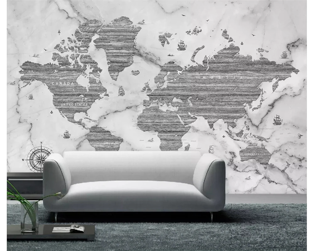

beibehang Classic decorative painting 3d wallpaper bedroom living room office map white marble background wall papers home decor