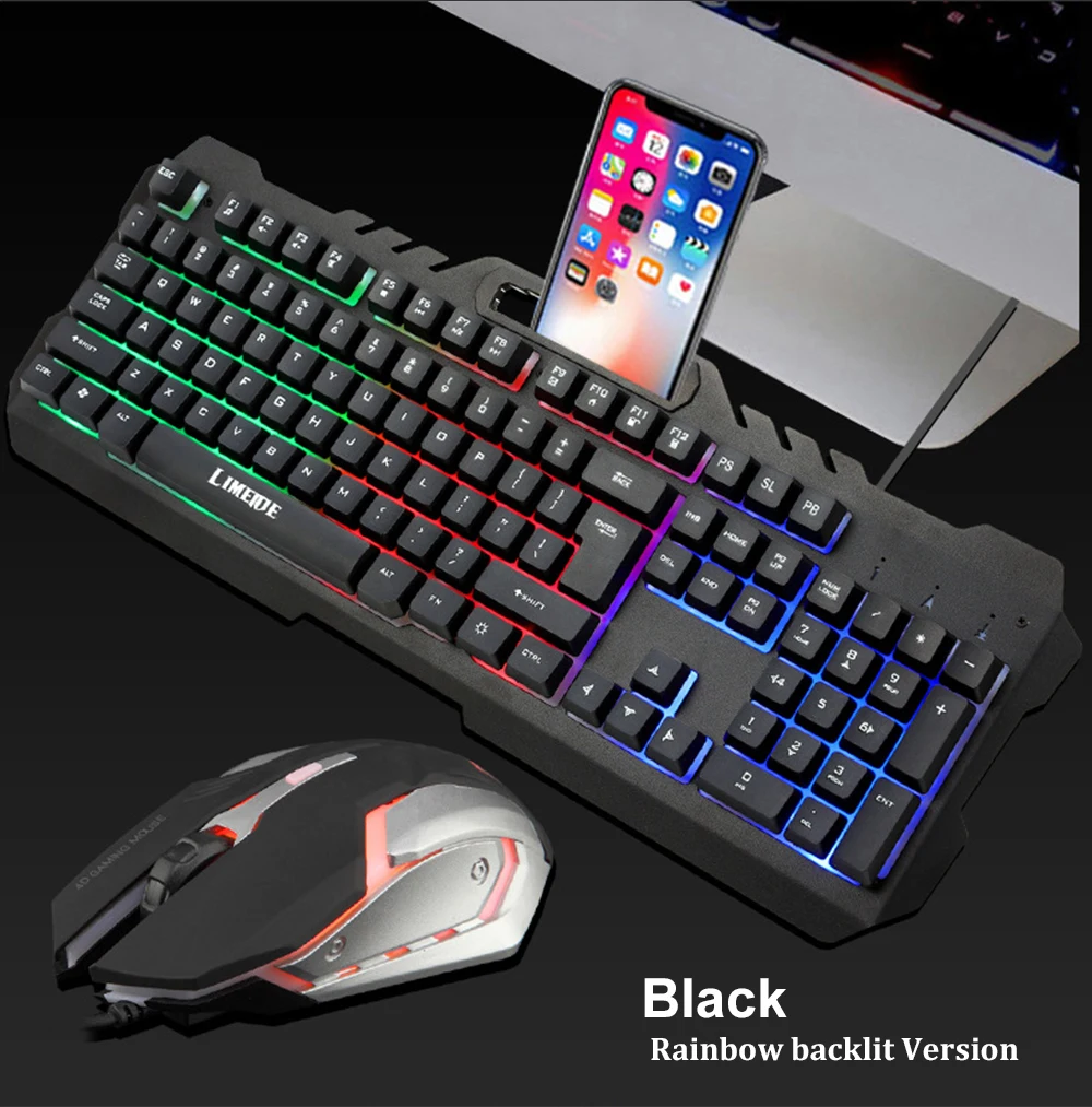 Игровой набор Combos USB Проводная светодиодный Механическая игровая клавиатура с подсветкой с 3200 dpi Регулируемая игровая мышь для геймера