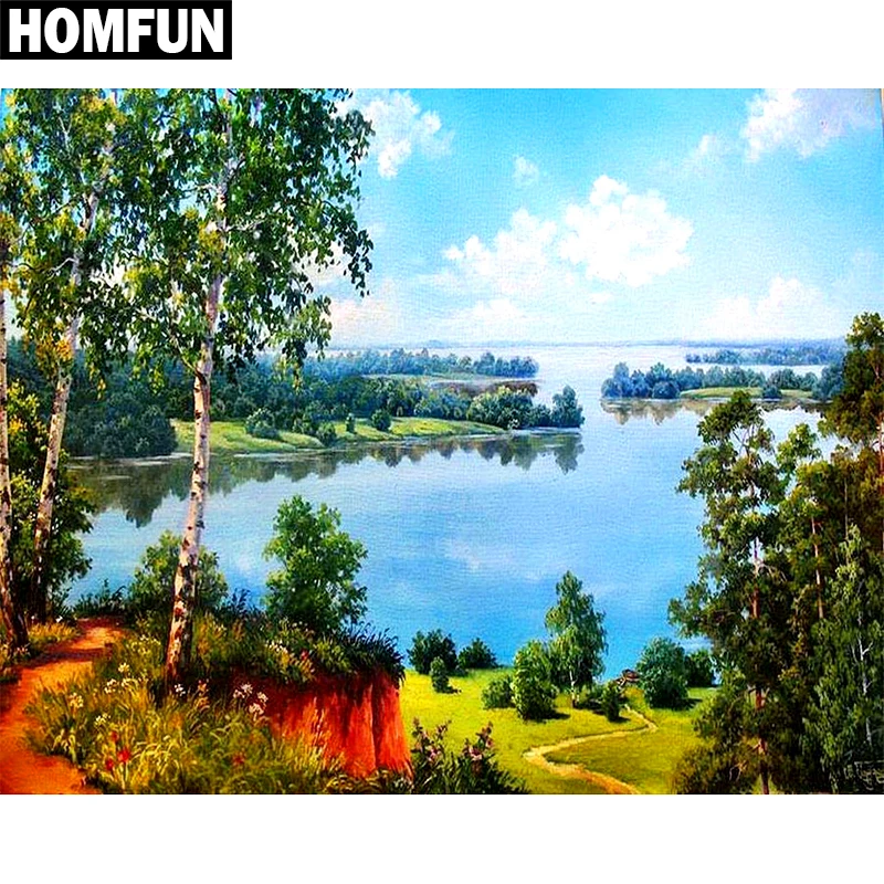

Алмазная 5D Вышивка HOMFUN «Пейзаж озера», картина «сделай сам» с полными квадратными/круглыми стразами, вышивка крестиком, домашний декор, под...