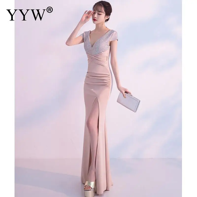 Robe De Soiree сексуальное платье с глубоким v-образным вырезом, расшитое блестками, женское элегантное вечернее платье с открытой спиной, вечерние платья с разрезом сбоку, Длинные вечерние платья знаменитостей