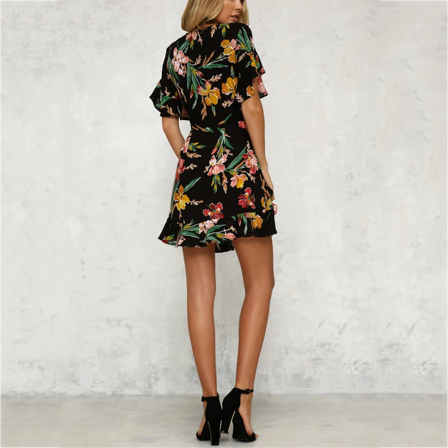 2019 летнее женское мини-платье с цветочным принтом модное сексуальное платье