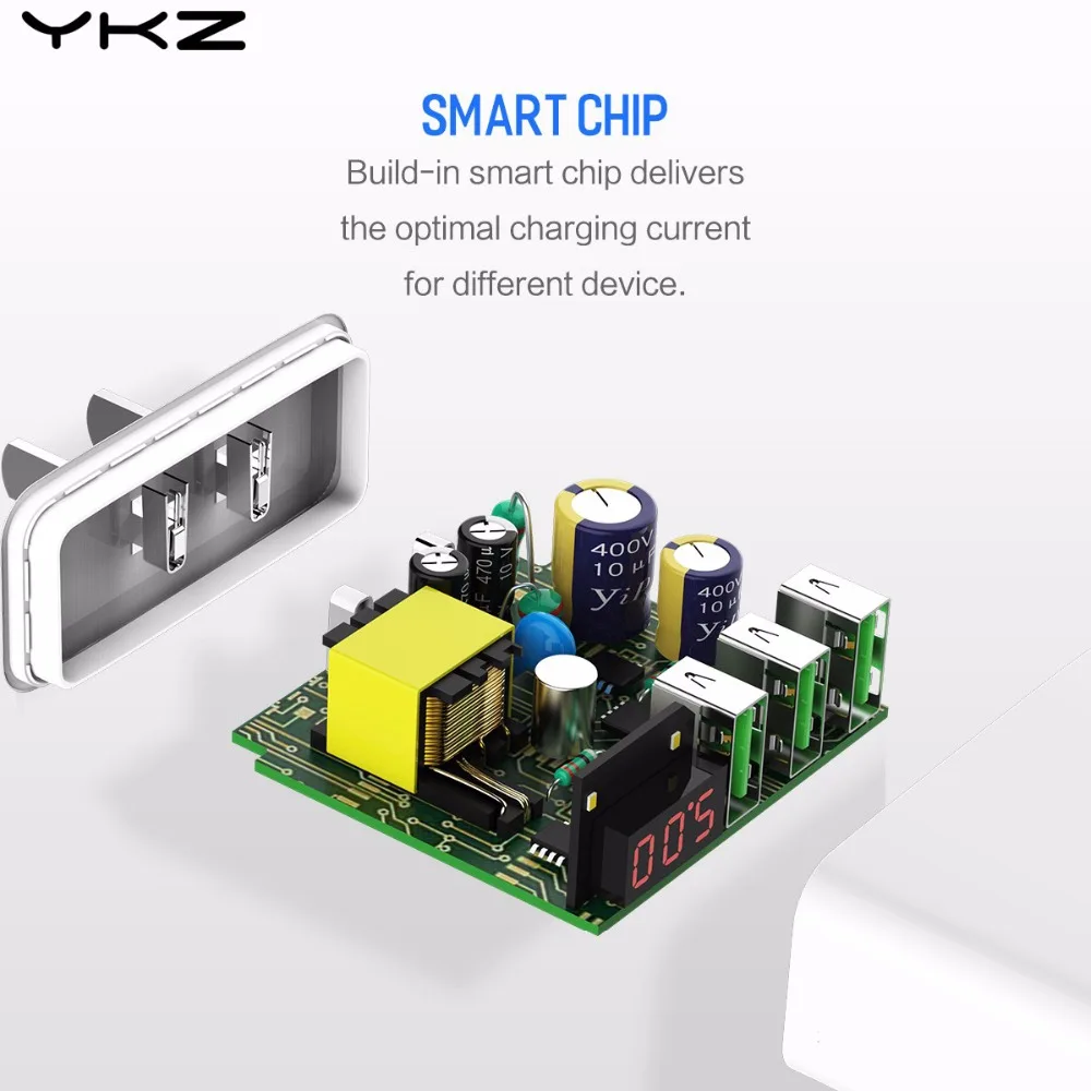 YKZ 3 USB порт зарядное устройство адаптер Светодиодный дисплей ЕС Plug Max 3.0A умная