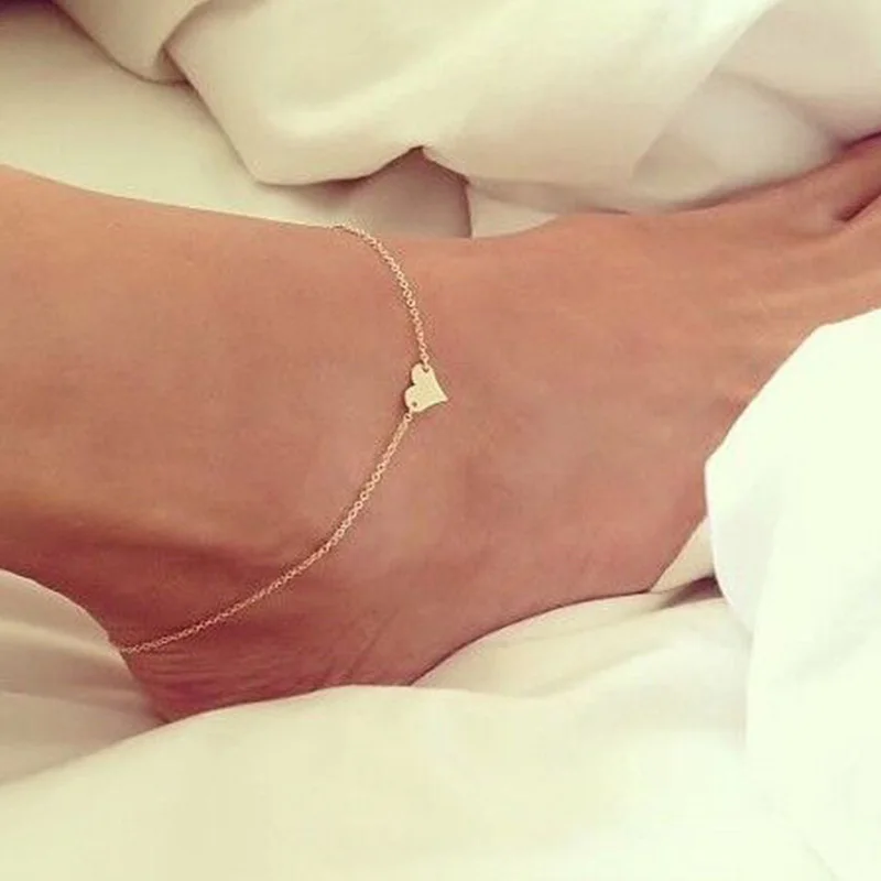 

Simple style Heart charm Gold and Silver color plated Metal O Chain for Women Anklet Gift