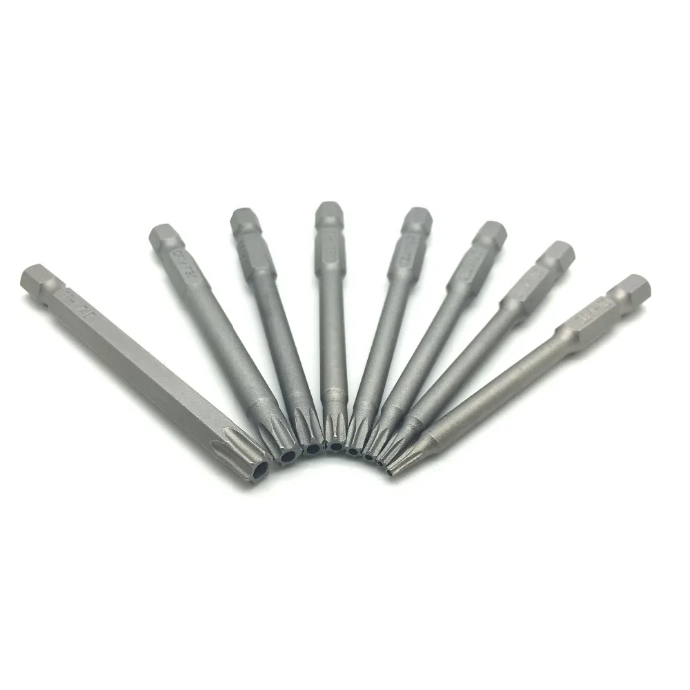 8 шт. Torx T8 T10 T15 T20 T25 T27 T30 T40 Набор бит с полым 75 мм длиной 1/4 дюйма 6,35 мм шестигранным хвостовиком Cr-V стальные отвертки