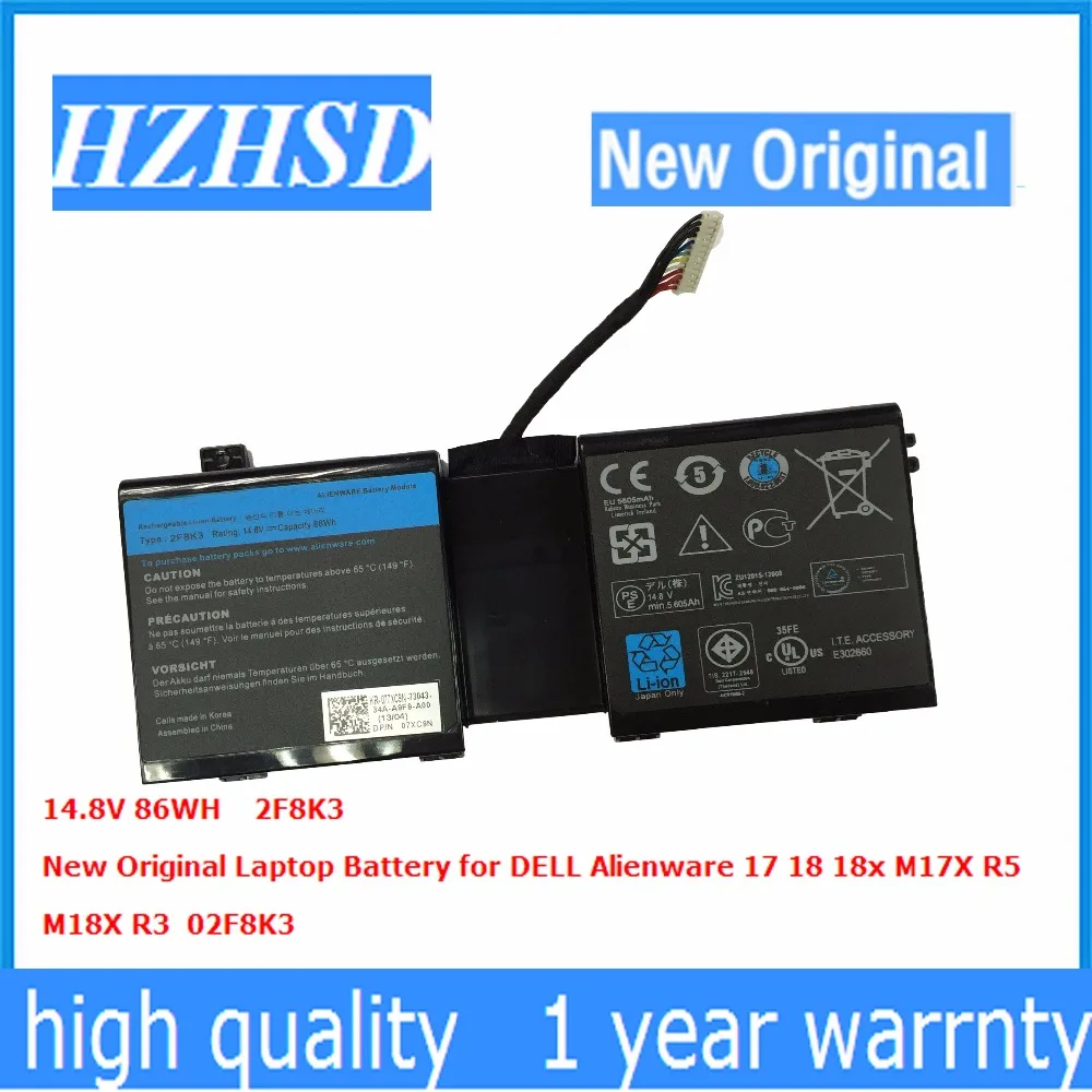 14 8 V 86WH новый оригинальный 2F8K3 ноутбук Батарея для DELL Alienware 17 18 18x M17X R5 M18X R3 02F8K3 |