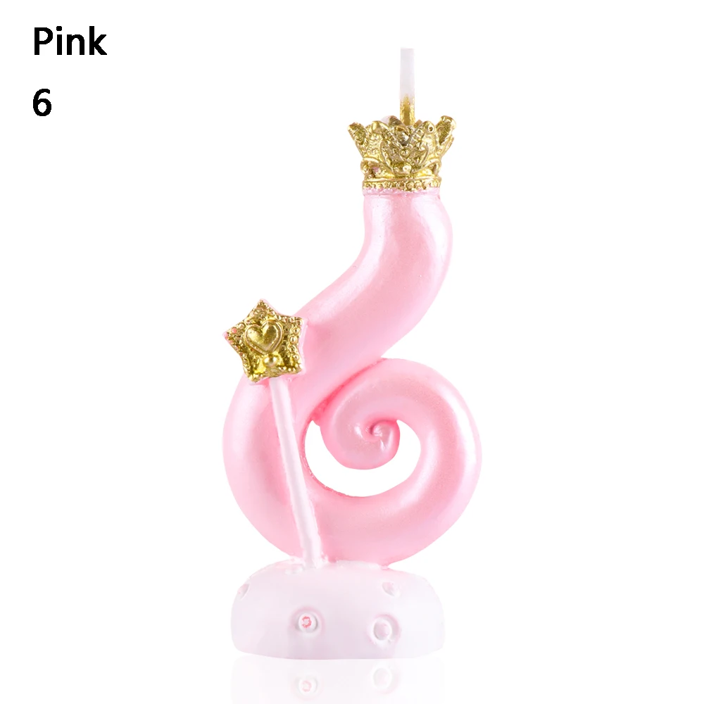 Pink-6with box 1 шт. розовая Корона 0-9 цифровой номер торт свечи Топпер для торта «С Днем Рождения» вечерние украшения для детей свадебные принадлежности - Цвет: Pink-6with box