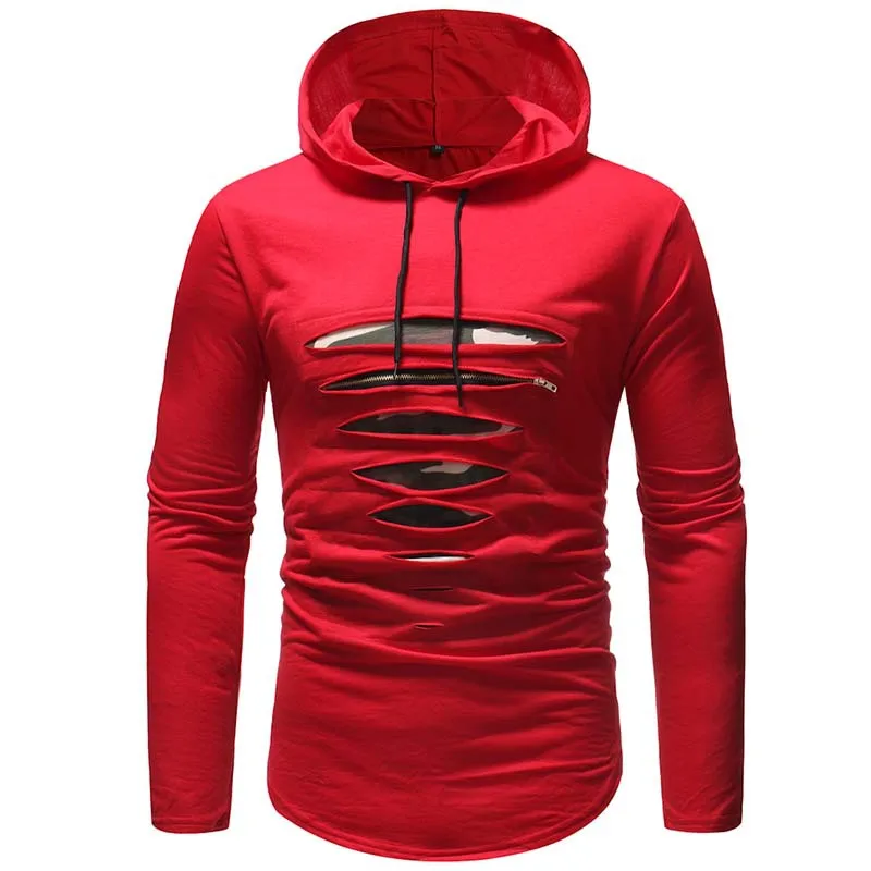 2018 Fashion Brand Male Long Sleeves T Shirt Zipper Hooded T-Shirt Trends Solid Color Sweatshirt Men's Spring Hip Hop Tee | Мужская