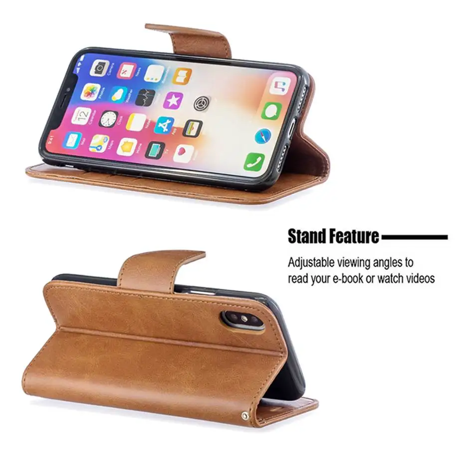 Роскошный флип-кейс из искусственной кожи для iPhone 5 6 5S 6S 7 8 Plus чехол-кошелек X XR XS Max