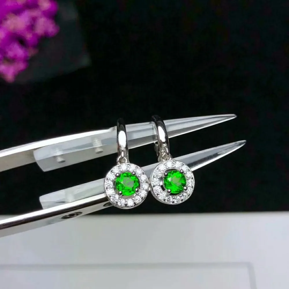 Hilovem 925 Стерлинговое Серебро, натуральные серьги с диопсидом, ювелирные украшения для женщин, модные свадебные,, подарок, Новинка 4*4 мм yhe040401agt