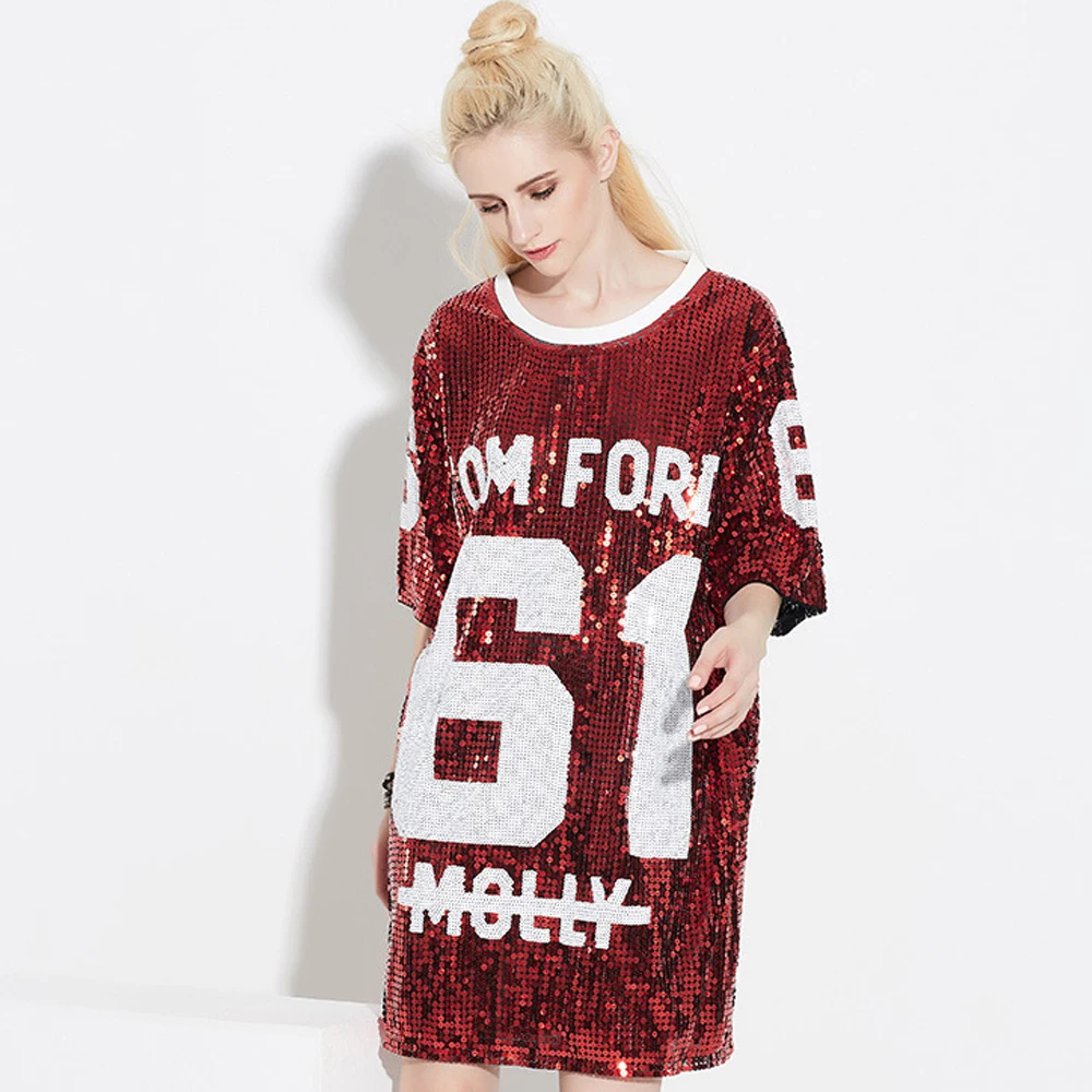 2019 для женщин летнее платье свободные плюс размеры Vestidos блестками футболка с