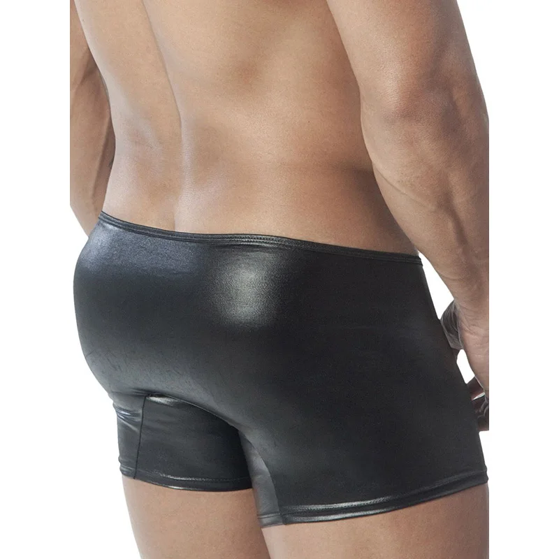 Mens Underwear Boxers Black Vinyl Leather Zip Front Boxer Homme Bokserki Gifts for Men Sissy Underwear Boxershorts Men